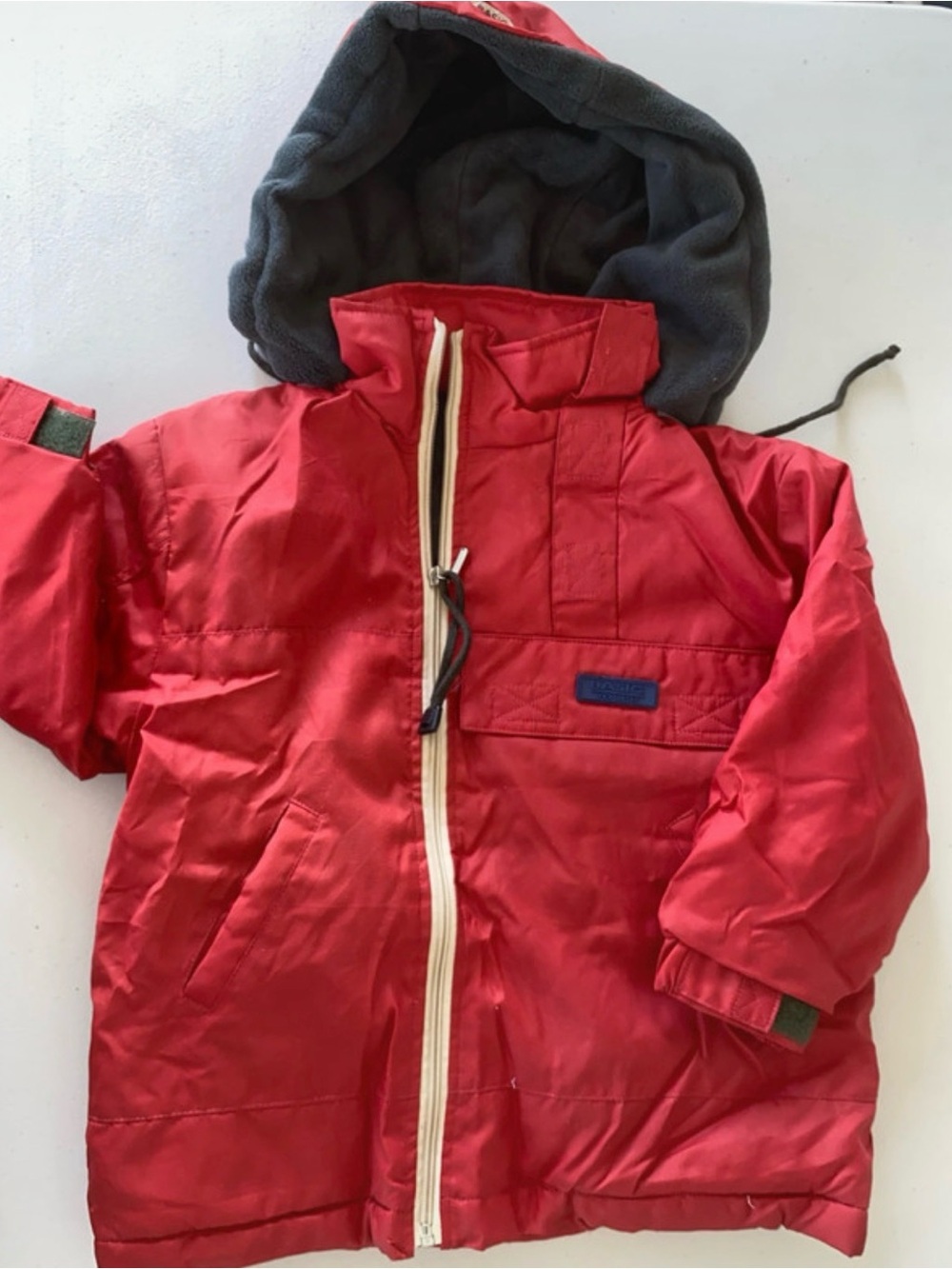 Children's Red Hooded Raincoat with Grey Lining